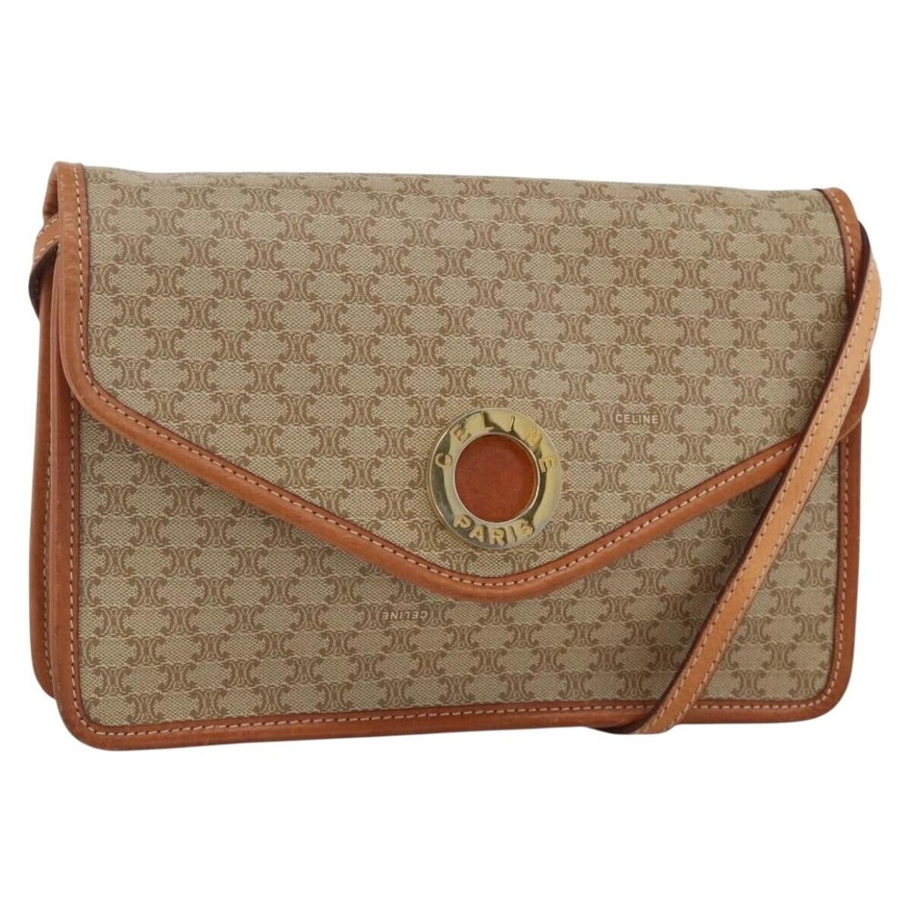 Celine Vintage Macadam Circle Logo Canvas and Leather